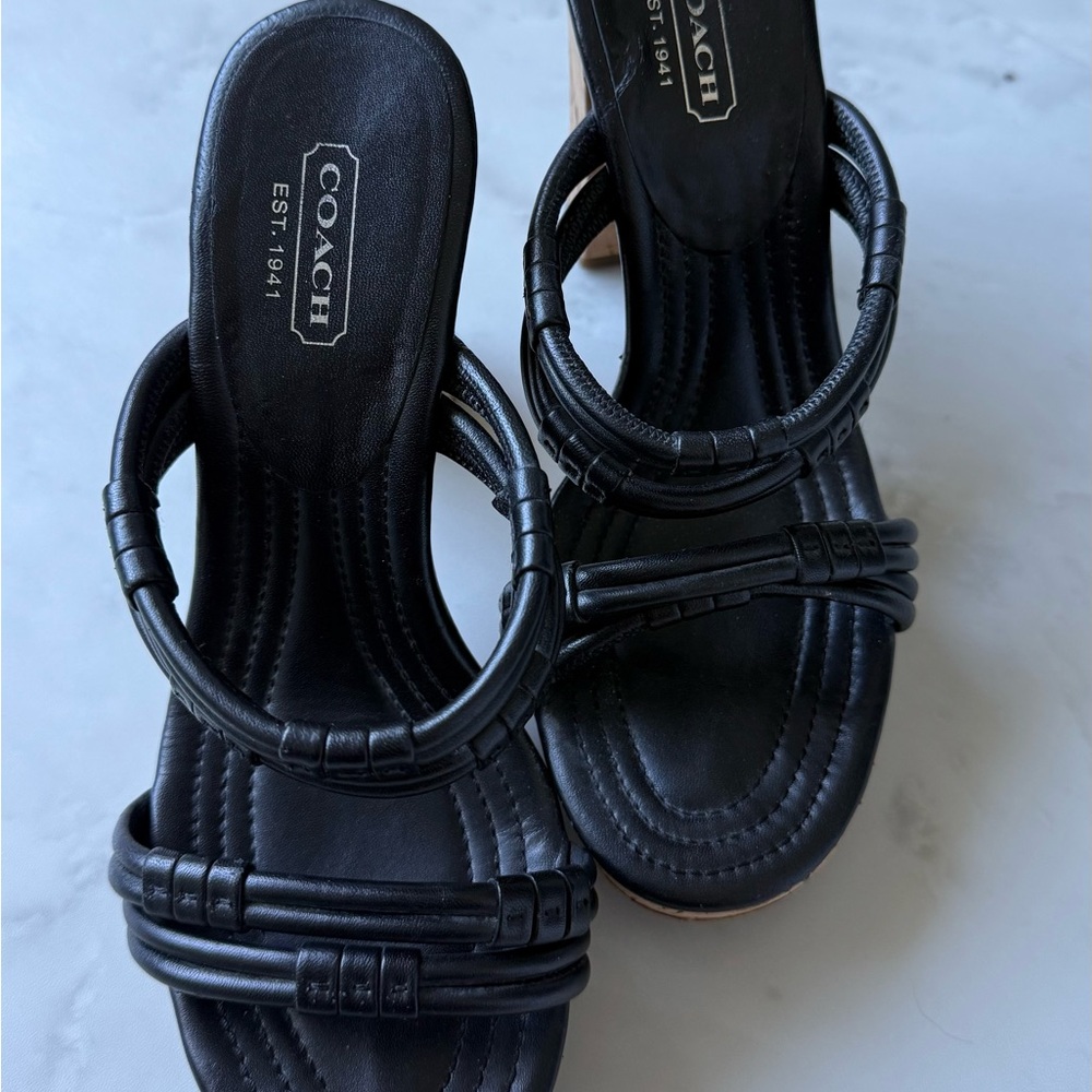 Coach Elegant Black Women's Cork Heel Sandals